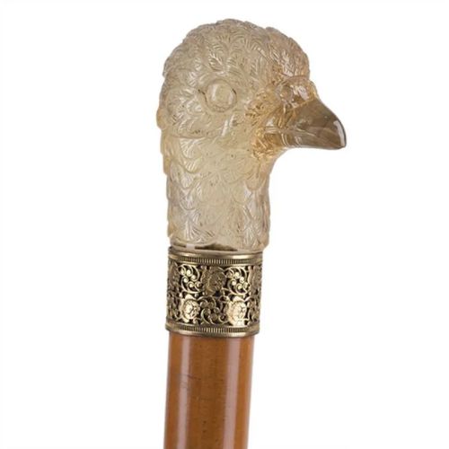Canne ancienne décorative : Perroquet en citrine - Galerie d'art Patrick Gutknecht